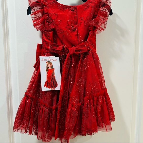 Jona Michelle Lace Glitter Red lined flounced Dress 2T - Picture 2 of 4